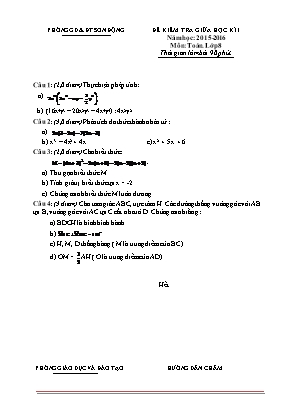 Đề kiểm tra giữa học kì 1 năm học 2015-2016 môn Toán lớp 8